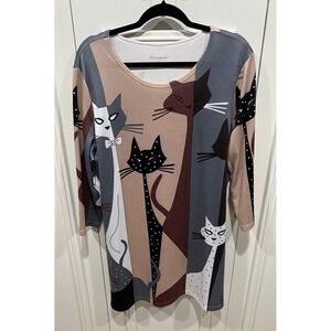 Serengeti Fashions Cat Tunic Dress Size Large Retro Kitty‎ Stretch Knit Fun